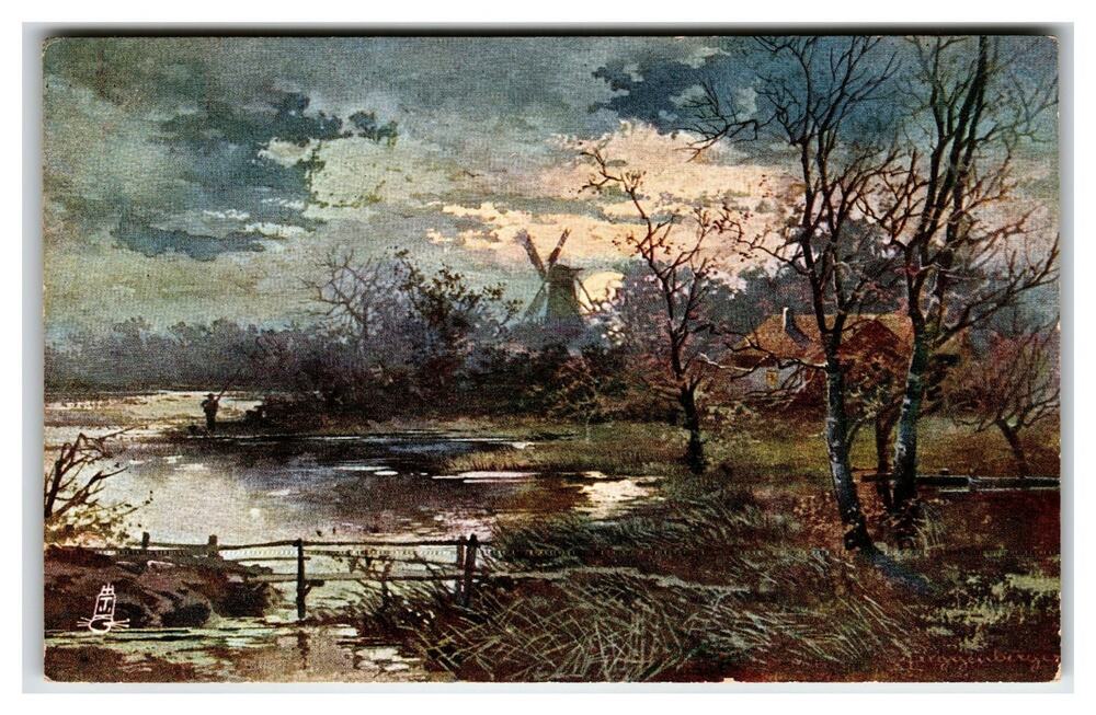 Raphael Tuck Oilette Wayside Sketches Windmill Landscape Art Postcard